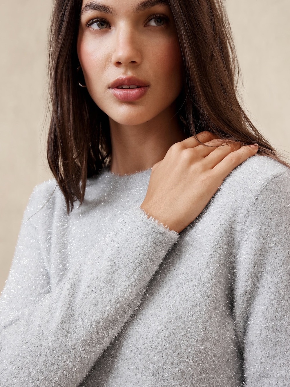 Banana Republic Light Gray Sparkle Crewneck Sweater
